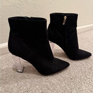 Jessica Simpson “suede” booties with acrylic heel